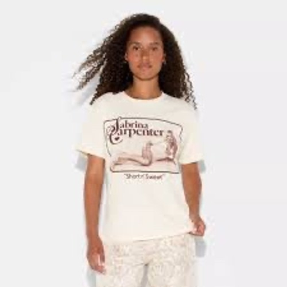 Sabrina Carpenter Short n Sweet Graphic T-Shirt Cream Large Official Merch